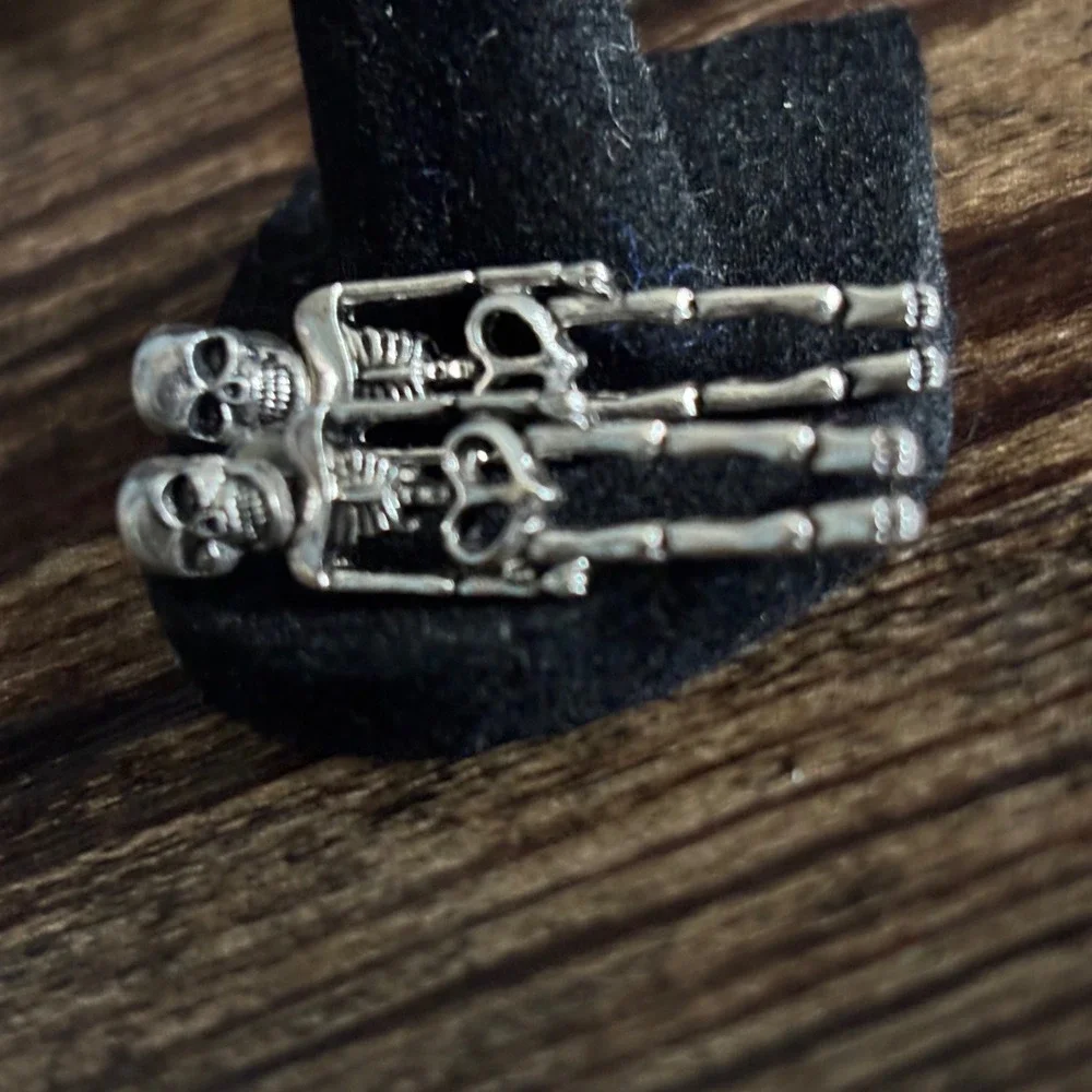 Silver Skeleton Drop Earrings Moveable Head Gothic Halloween Jewelry